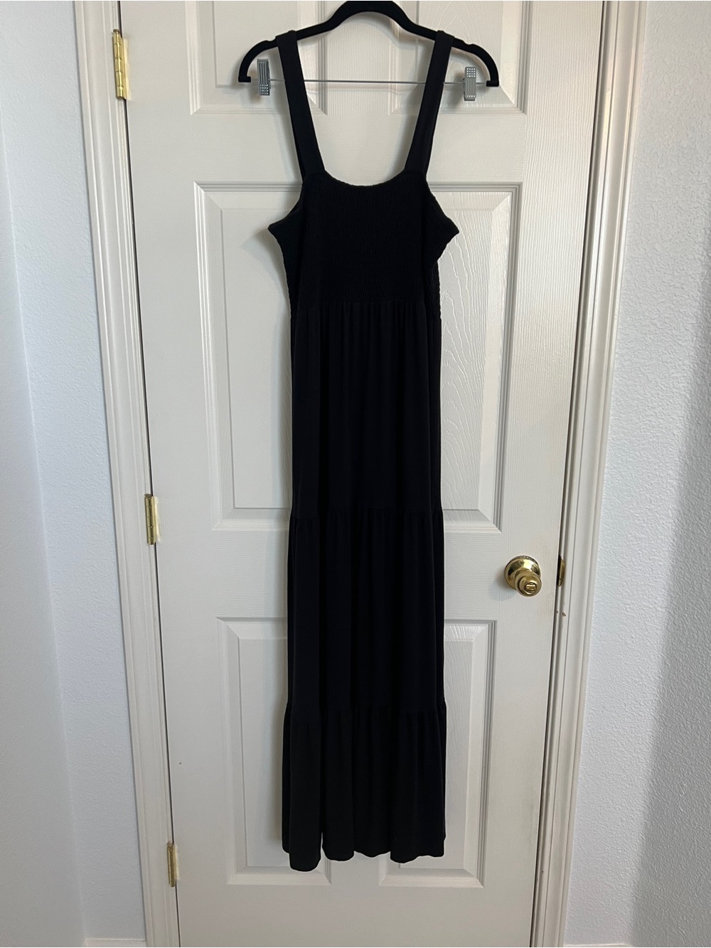 LOFT Black Tiered Maxi Dress Sleeveless Smocked Boho Minimalist S